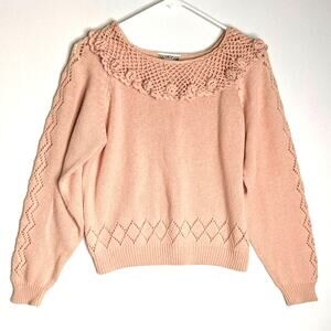 Vintage 90's C.S.L Cherry Stick Ltd Knit Sweater Crotched Neckline Peach